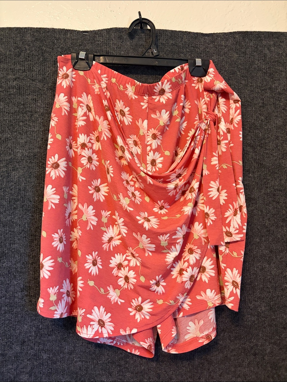 Cato Coral Pink Asymmetrical Floral Wrap Skirt